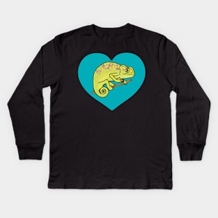 Blue Heart Colorful Chameleon for Chameleon Lovers Kids Long Sleeve T-Shirt